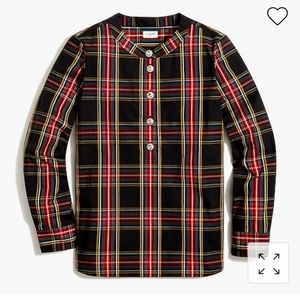 Tartan cotton poplin top with jewel buttons